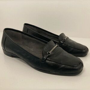 Aerosoles Black Leather Loafers Buckle Accent Comfort Shoes Orthotics‎ Business